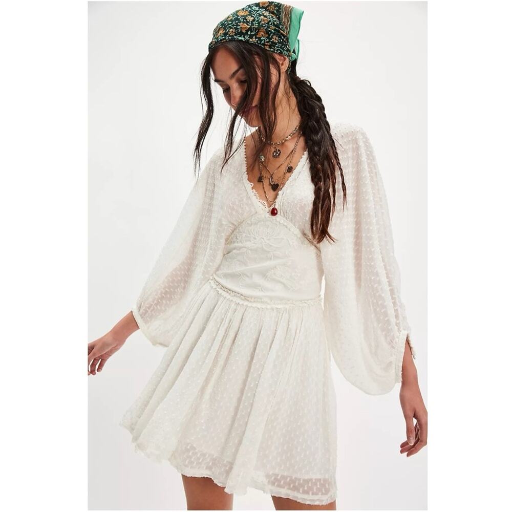 Free People Bohemian Ethereal Cottage Sweet Dreams Mini Dress in Tofu Small